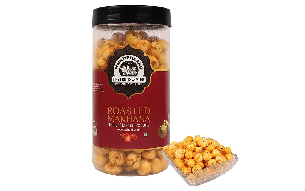 Wonderland Roasted Makhana, Tangy Masala Foxnuts (Roasted in Olive Oil)   Plastic Jar  100 grams